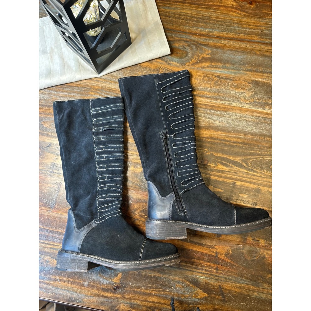 Vintage Foundry‎ Co. Black Leather Suede Tall Boots Contrast Stitch Woman's 7.5
